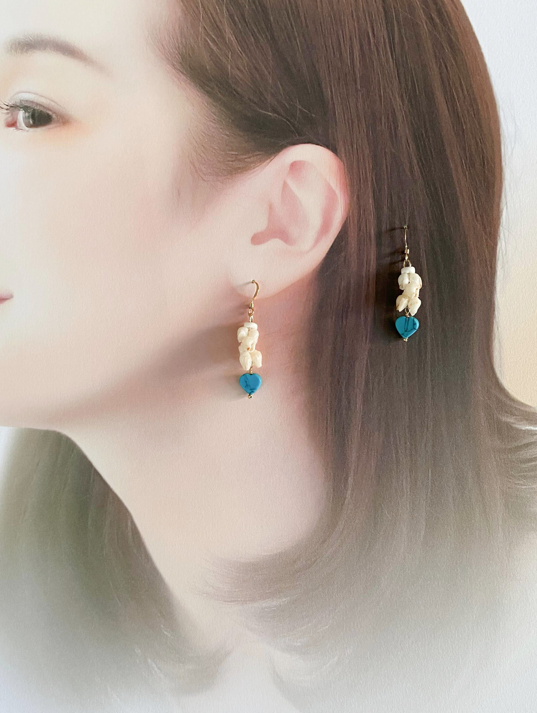 ニイハウシェル　ピアス/ハート ニイハウシェル＆ハートトルコ石 ピアス – MANOA.
